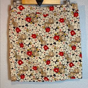 LOFT Red Tan Grey and Cream Floral Mini Pencil Skirt